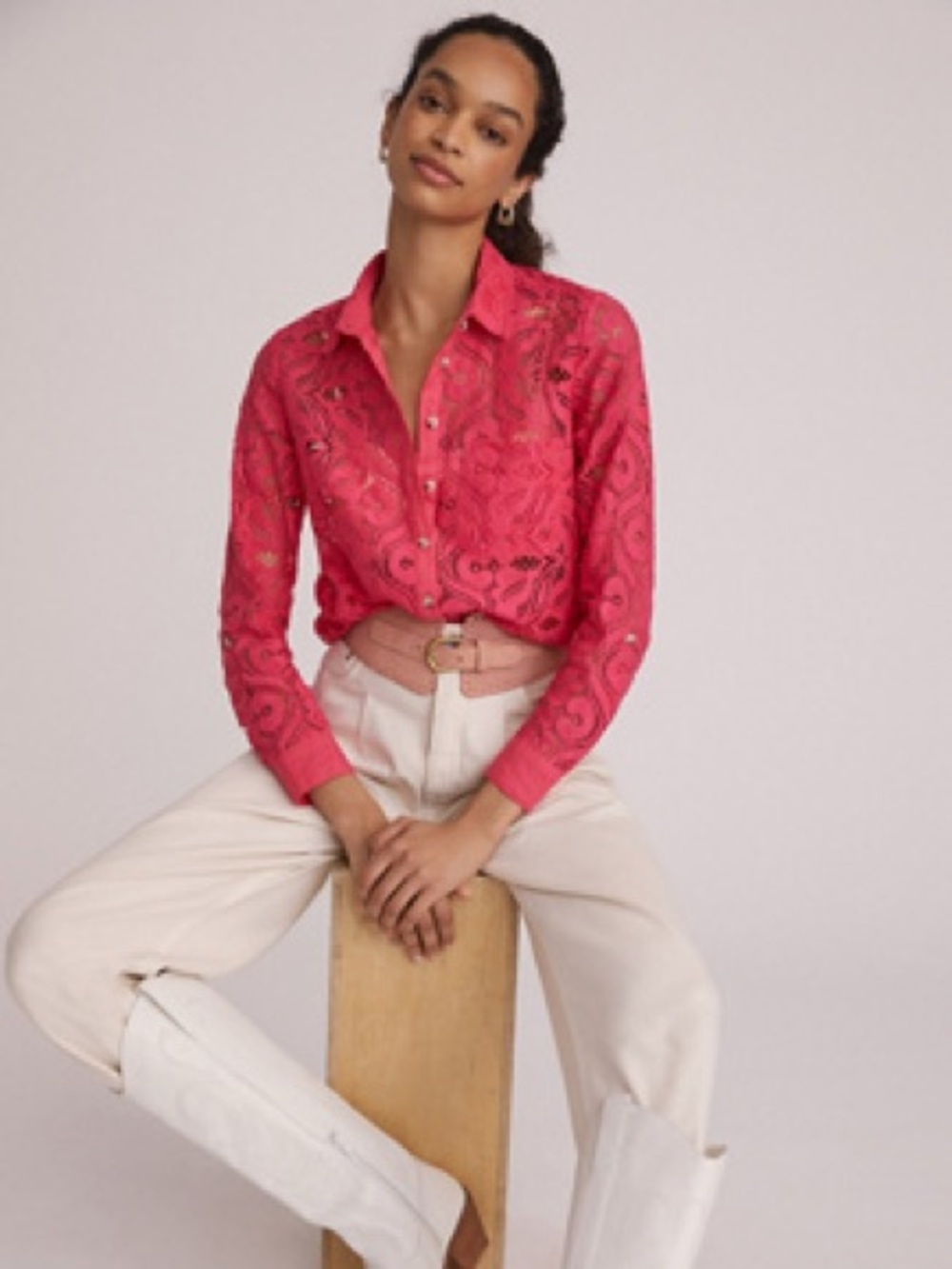 Anthropologie Maeve Hot Pink Lace Shirt